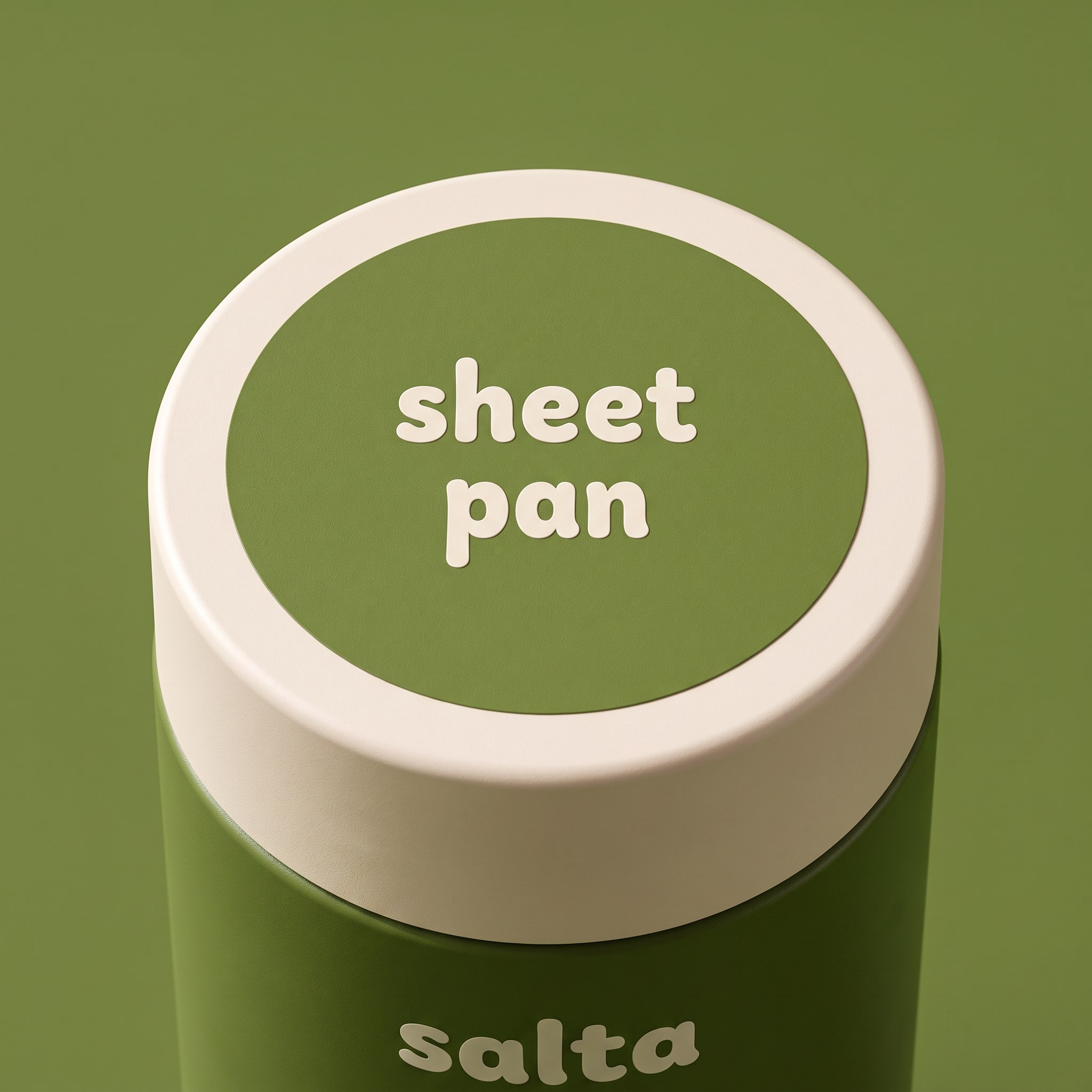 Close-up of the sheet pan jar's lid, printed with its name