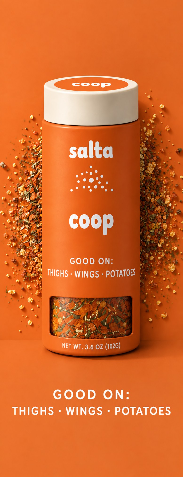 Salta coop — good on thighs, wings, potatoes