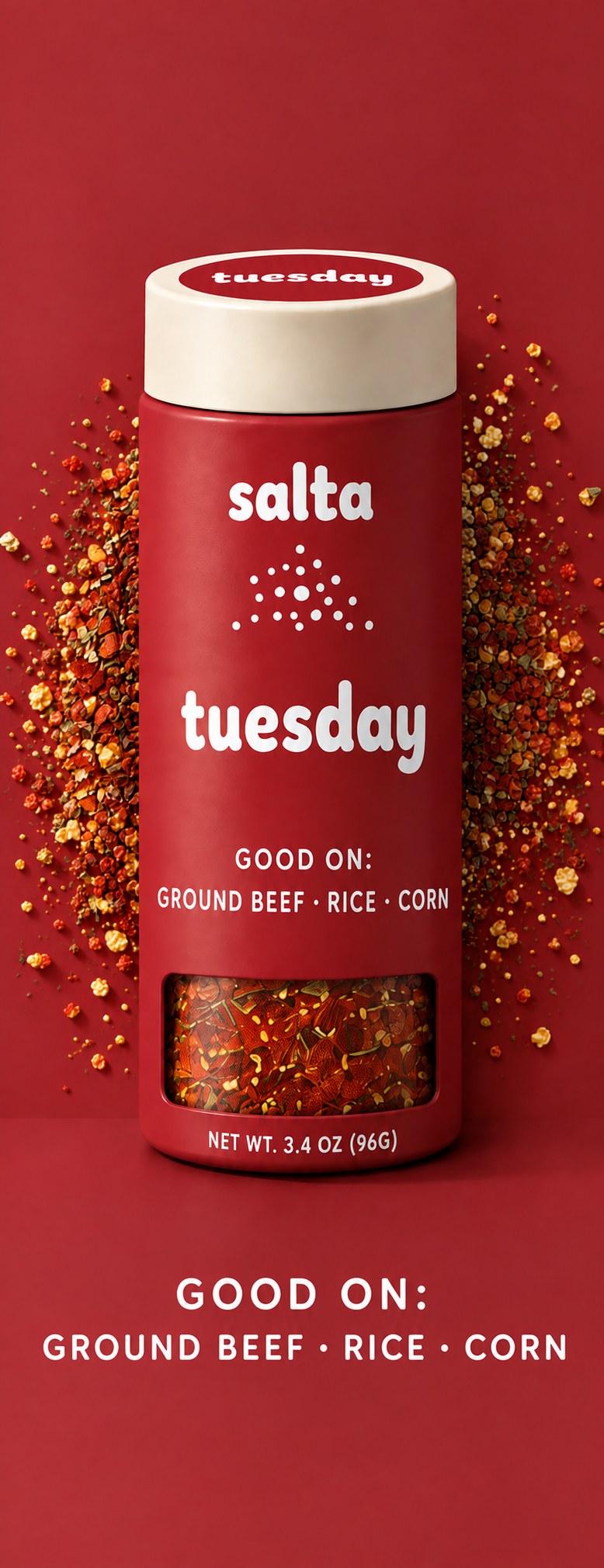 Salta tuesday — good on ground beef, rice, corn